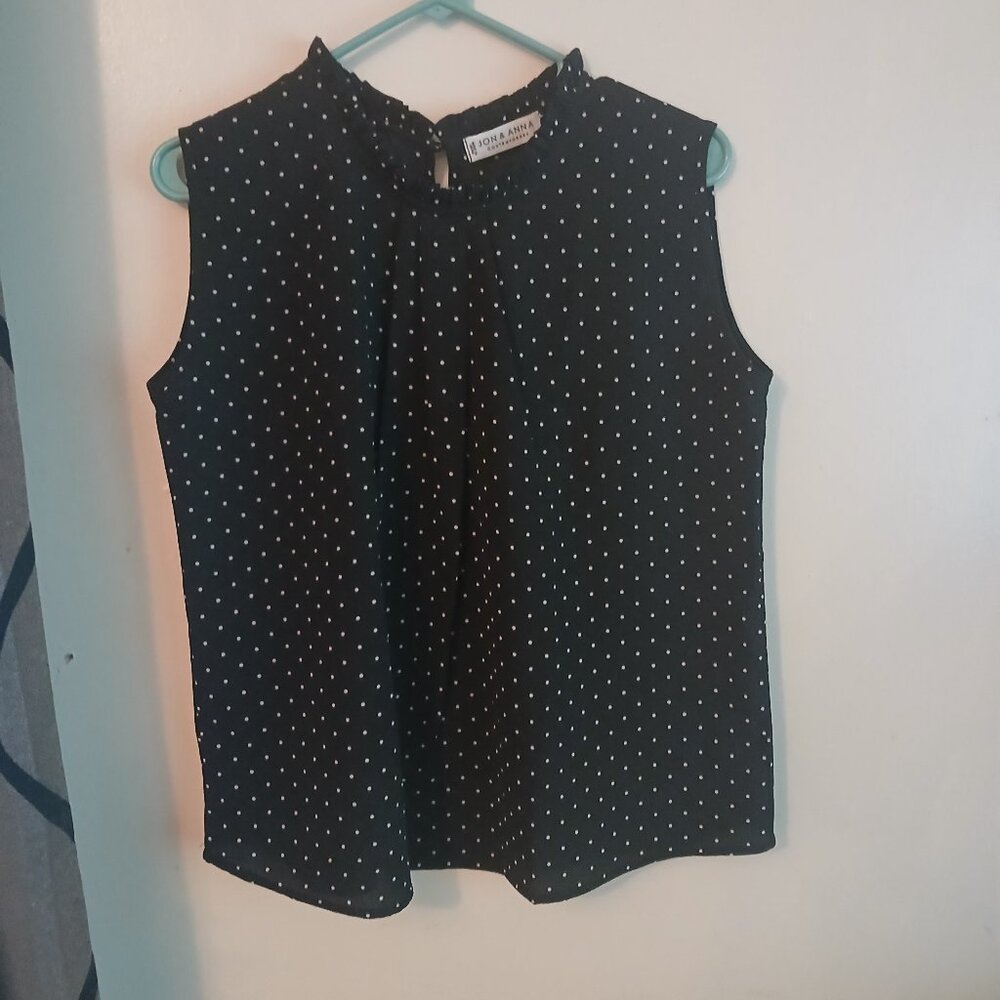 Jon & Anna women's black and white polka dot blouse Size Large